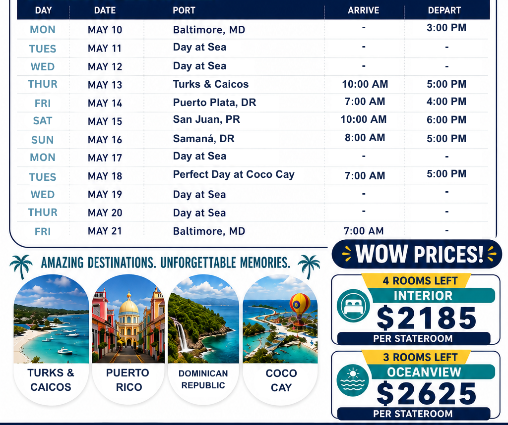 Vision of the Seas May 10-21, 2027